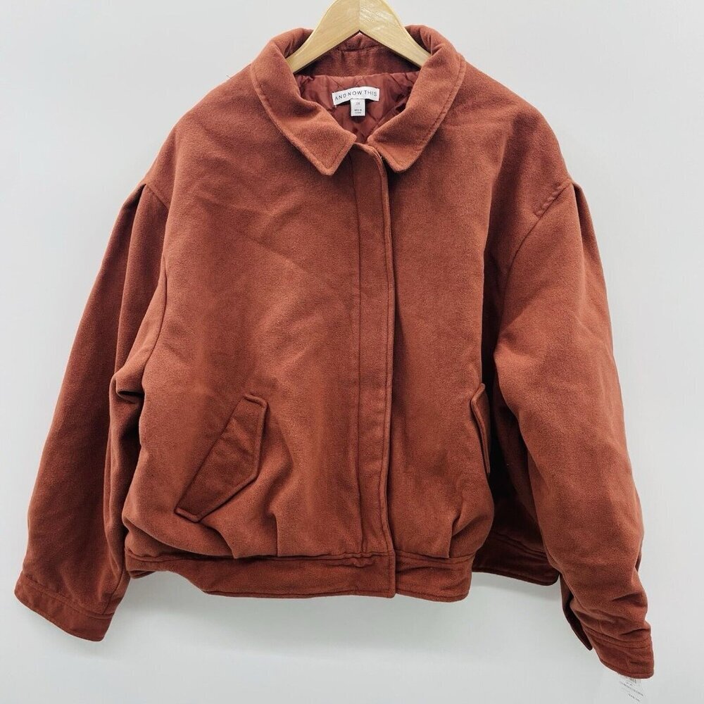 And Now This Womens Plus Size 2X Dropped-Shoulder Bomber Jacket Sonoma Brick 330 - Picture 2 of 7